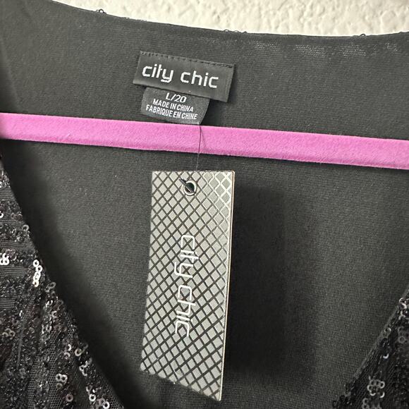 NEW City Chic Glitter Sequin Black Shift Dress Bright Lights Plus Size 20 - Picture 4 of 8